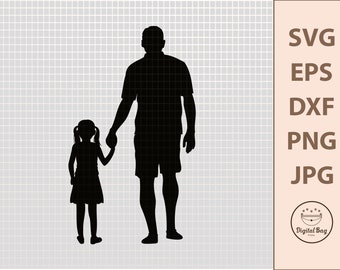 Father and Daughter Hand in Hand SVG, Digital Download, Dad SVG, Cricut Cut File, Silhouette File, Father's Day SVG