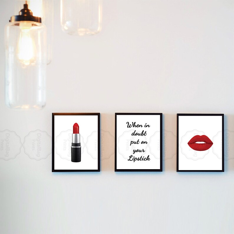 Red Lipstick Wall Art Digital Download Printables Set of 3 Etsy
