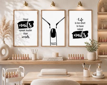 Nail Tech Gifts, Black And White Digital Download Salon Wall Art Decor Set of 3 Posters