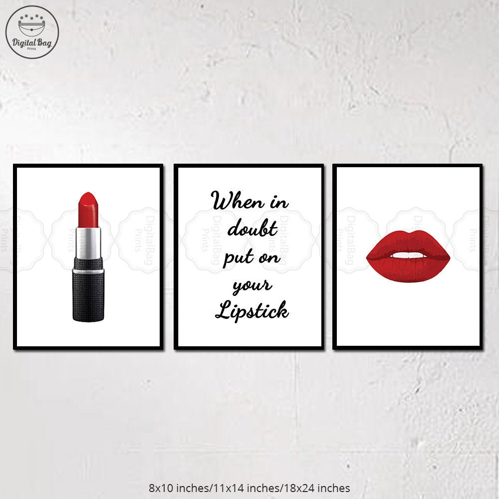 Red Lipstick Wall Art Digital Download Printables Set of 3 Etsy