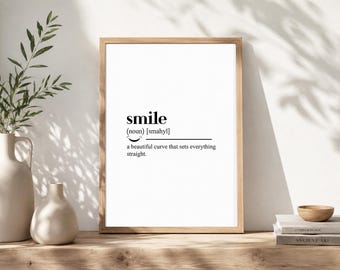 Smile Definition Wall Art Motivational Poster, Digital Download Positive Quotes Prints