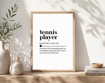 Póster decorativo de pared con la definición de jugador de tenis / Descarga digital de citas deportivas imprimibles Regalo