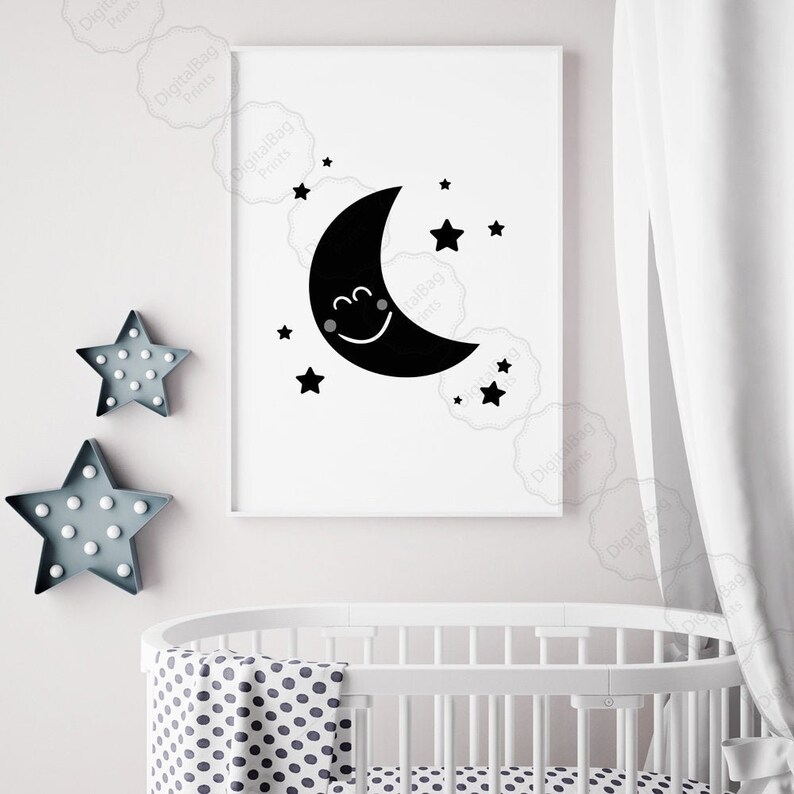 Moon And Stars Baby Nursery Print Digital Download Etsy