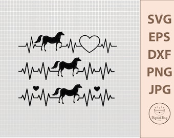 Horse Heartbeat SVG, Digital Download, Horse SVG, Cricut Cut File, Silhouette File, Equestrian SVG, Horse Lover Svg