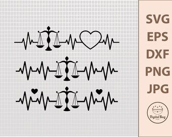 Justice Scales Heartbeat SVG, Digital Download, Libra Scales SVG, Lawyer SVG, Cricut Cut File, Silhouette File, Justice Svg
