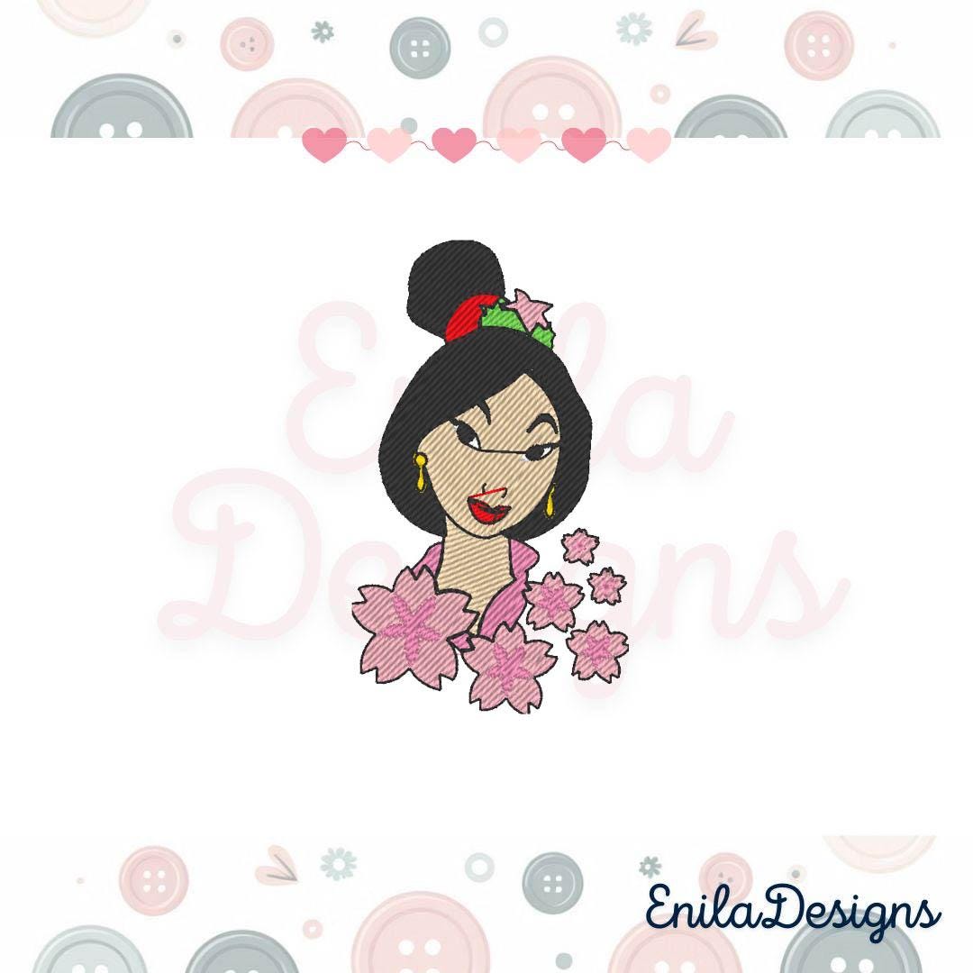 Japan Princess Mulan Character with Flowers Inspired File Design