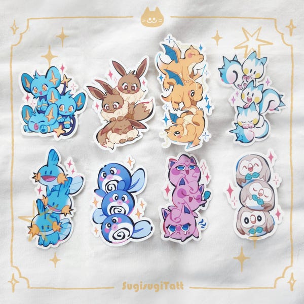 Pegatinas de Pokémon apiladas