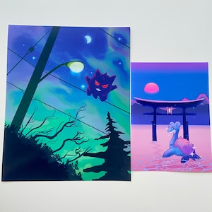Aesthetic lofi retro anime cute art print poster tori gate pocket monsters 90s game pkmn
