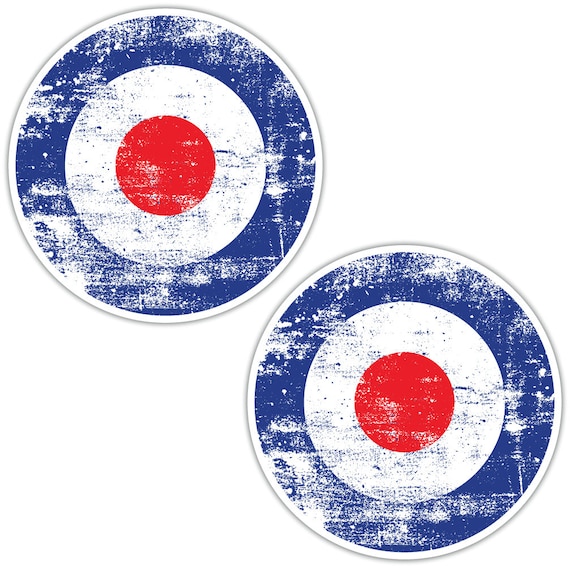 SCOOTER MOD RAF ROUNDEL AGED GRUNGE LOOK Laminated Sticker Set vespa Retro