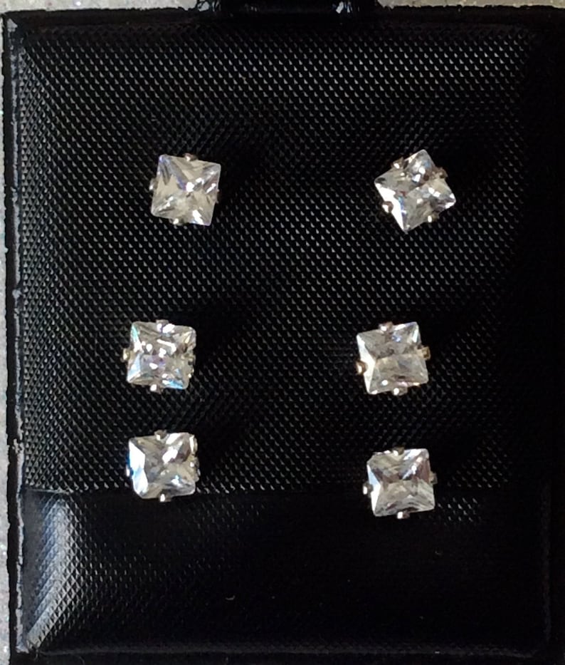 3 pair of small 3mm Hypo Allergenic Earrings Round square or hearts
