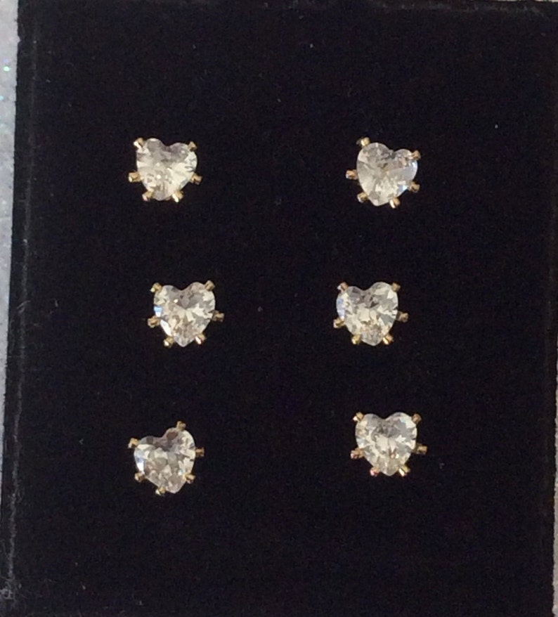 3 pair of small 3mm Hypo Allergenic Earrings Round square or hearts