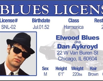 Elwood of The Blues Brothers Fame on a Laminated ID Card 3.4 inches by 2.2 inches.A Gag Gift For Him Or Her.