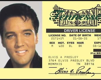Elvis Presley License on a Laminated ID Card 3.4 inches by 2.2 inches.A Gag Gift For Him Or Her.A Great Stocking Stuffer.
