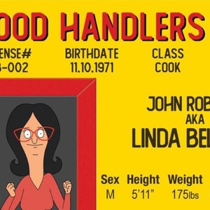 Linda Belcher From Bobs Burgers Parody Prop Drivers License on a Laminated ID Card 3.4 inches by 2.2 inches.A Gag Gift For Him Or Her.