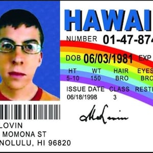 McLovin License on a Laminated ID Card 3.4 inches by 2.2 inches.A Gag Gift For Him Or Her.A Great Stocking Stuffer.