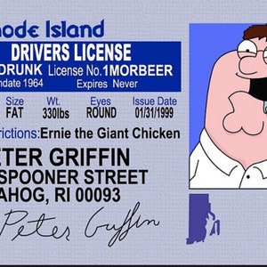 Peter Griffin, Licencia de Padre de Familia en una tarjeta de identificación laminada de 3,4 pulgadas por 2,2 pulgadas. Un regalo de broma para él o ella. Un gran relleno de media.