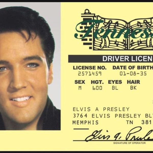 Elvis Presley License on a Laminated ID Card 3.4 inches by 2.2 inches.A Gag Gift For Him Or Her.A Great Stocking Stuffer.