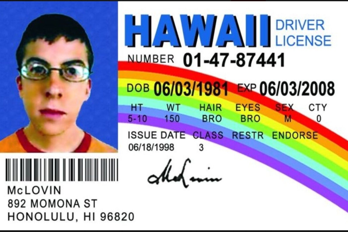 Mclovin License on a Laminated ID Card 3.4 Inches by
