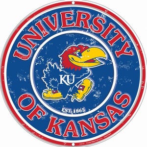 University of Kansas Jayhawks 12” Diameter Embossed Aluminum Sign.Perfect Gift for any Jayhawks Fan.