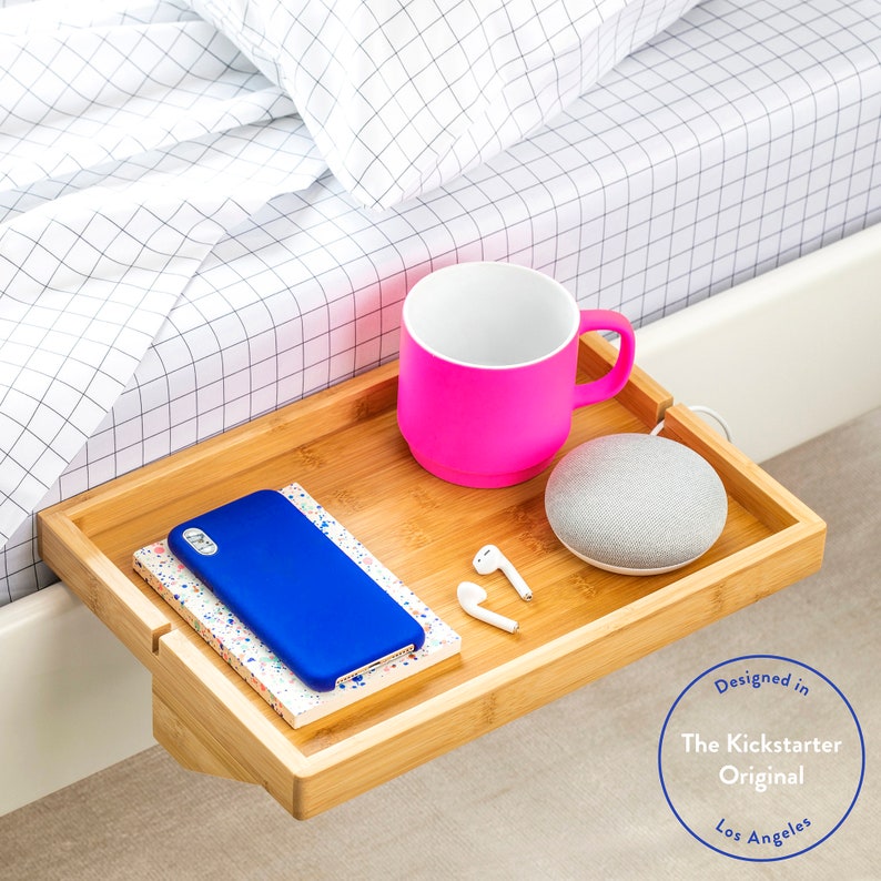 BedShelfie - Bedside Shelf \/ Floating Nightstand \/ Small Bedside Table \/ for Small Bedrooms, Loft Beds, Bunk Beds, Dorms (Natural Bamboo)