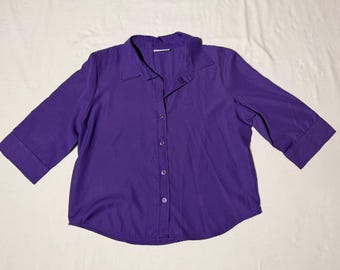 Bluzka Blair w kolorze fioletowym w stylu vintage | Koszula z guzikami w kolorze klejnotów z lat 90. | Artystyczny, minimalistyczny top z kołnierzykiem