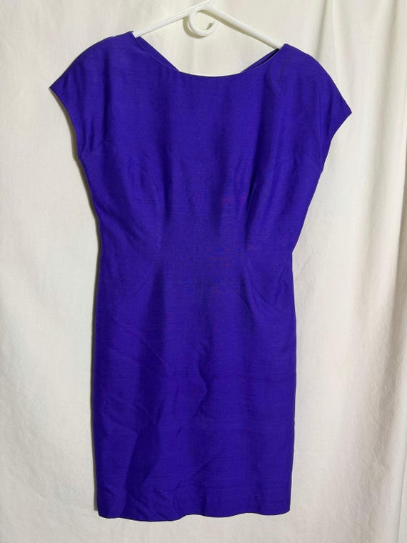 Vintage Evan Picone Silk Dress Purple Size 6 Criss Cross Back Sheath Midi Dress