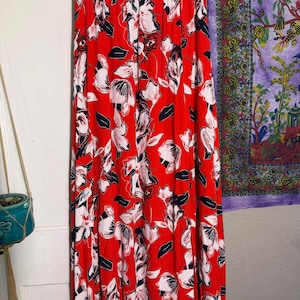 Gibson Latimer Red Floral Maxi Skirt Women’s M Y2K Pull On Elastic Waist Boho