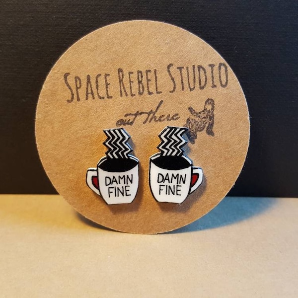 Damn Fine Coffee Stud Earrings ~ Twin Peaks Jewelry ~ Chevron ~ David Lynch ~ R.R. Cafe