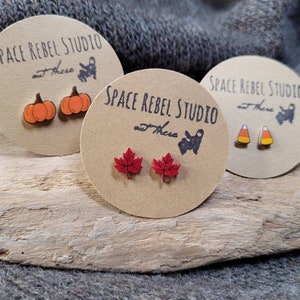 Fall Autumn Pumpkin Leaf Candy Corn Stud Earrings ~ Halloween Thanksgiving Festive Holiday Jewelry ~ Little Dainty ~ Mood Vibe ~ Favorites