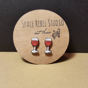 Wine Studs ~ Wine Glass Earrings ~ Wine Lover Gift ~ Red Wine ~ Wine Not ~ Bartender ~ Wino Gift ~
