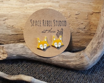 Handmade Orange Fox Stud Earrings: Stainless Steel Posts