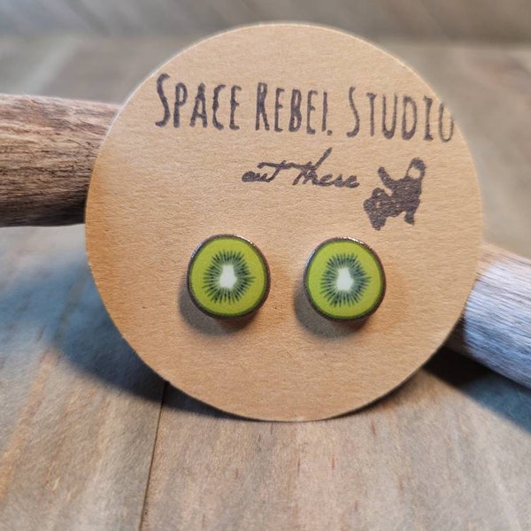 Kiwi Stud Earrings ~ Vegan Jewelry ~ Fruit ~ Summer ~ Spring