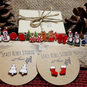 Pick 3 Christmas Stud Earrings Set ~ Trees ~ Gingerbread ~ Reindeer ~ Snowmen ~ Mittens ~ Penguins ~ Stockings ~ Bows ~ Bulbs ~ Peppermint