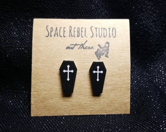 Gothic Halloween Coffin Stud Earrings ~ Black ~ Alternative ~ Vampire ~ Jewelry ~