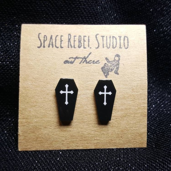 Gothic Halloween Coffin Stud Earrings ~ Black ~ Alternative ~ Vampire ~ Jewelry ~