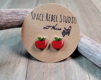 Apple Stud Earrings ~ Teacher Gift ~ Pride ~ Red ~ Vegan ~ Farmer ~ Fruit ~ Classic