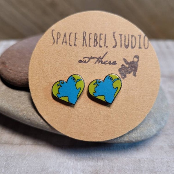 Earth Heart Stud Earrings ~ Love Your Mother ~ Save The Planet ~ Planet Before Profit ~ Go Green ~ Jewelry ~