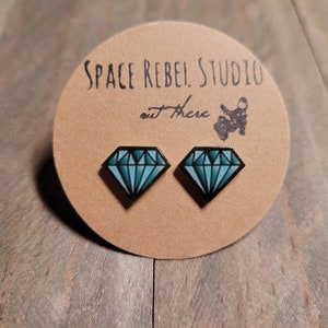 Rockabilly Stud Earrings ~ Blue &quot;Diamond&quot; ~ Tattoo Culture ~ Flash Art ~ Pin Up