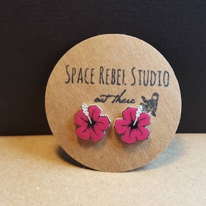 Pink Hibiskus Blume Ohrstecker Rockabilly Pin Up Schmuck Tropisch Hawaii-Insel Urlaub Sommer