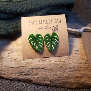 Monstera Stud Earrings ~ Tropical Jewelry ~ Jungle Leaf ~ Rainforest ~ Botanical ~ Large