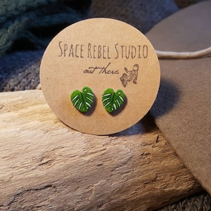 Little Monstera Stud Earrings ~ Tropical ~ Jungle Leaves ~ Rainforest ~ Botanical Jewelry ~