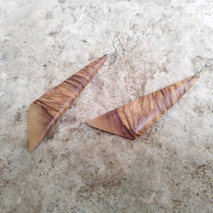 Large olive wood earrings; handcrafted; handmade