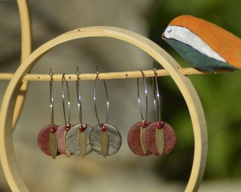 Creole wood earrings and small brass leaves; natural jewel; handcrafted