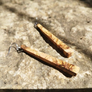 Long olive wood earrings