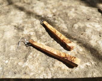 Long olive wood earrings