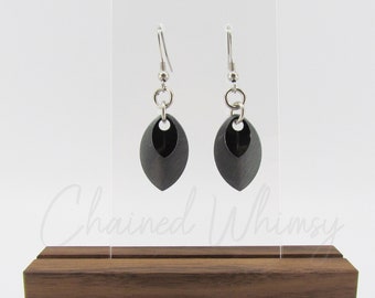 Graphite and Black Scale Earrings; Layered Earrings