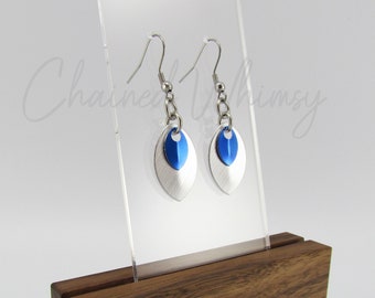 Silver and Blue Scale Earrings; Layered Earrings