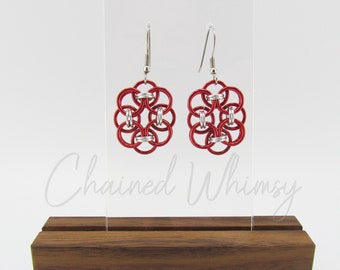 Red and Silver Helm Flower Earrings