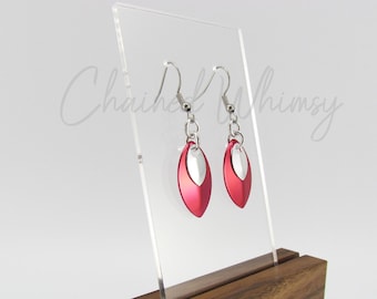 Red and Silver Scale Earrings; Layered Earrings