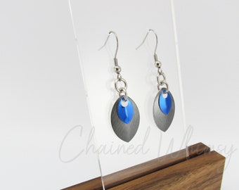 Graphite and Blue Scale Earrings; Layered Earrings